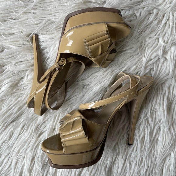 YVES SAINT LAURENT RIVE GAUCHE Patent Leather Beige Slingback Platform Sandal 39 - Picture 5 of 12